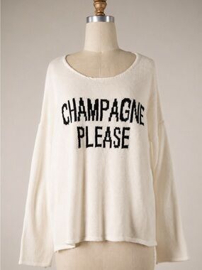 Miracle White Sweater with Black "CHAMPAGNE PLEASE" Knit